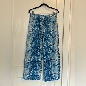 Reformation Blue Linen Tie Dye wide leg pants (size 2 but run large)